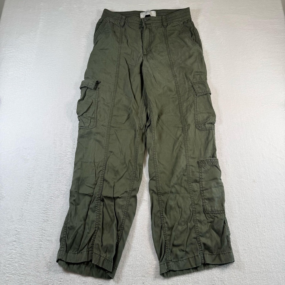 Hollister High-Rise Baggy Pants Teens Medium Green Cargo Twill Elastic Waist